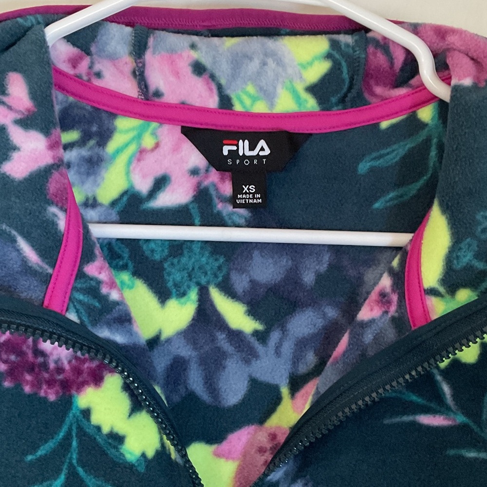Fila Sport Floral Fleece Jacket with Pink and Green Accents